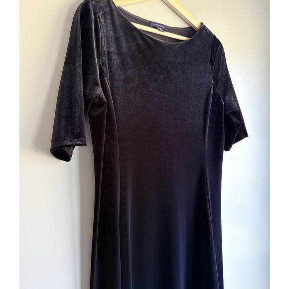 LANDS END Black Velvet Velour Dress Size MP 10-12 Holiday Party Formal Gothic - Picture 7 of 13